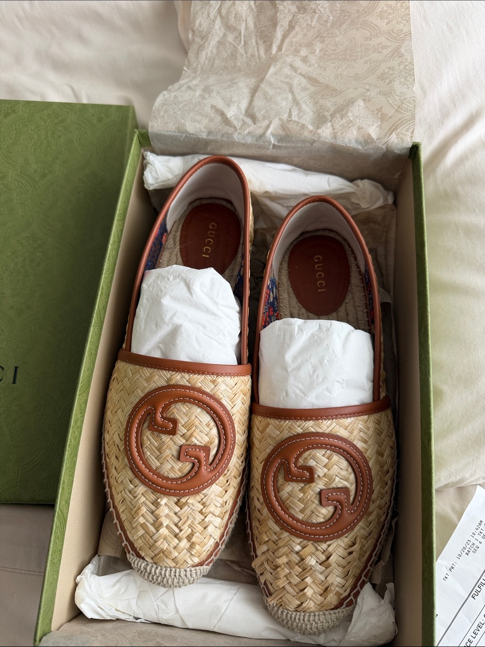 Gucci women’s Natural Raffia & Brown Leather Espadrilles size 40